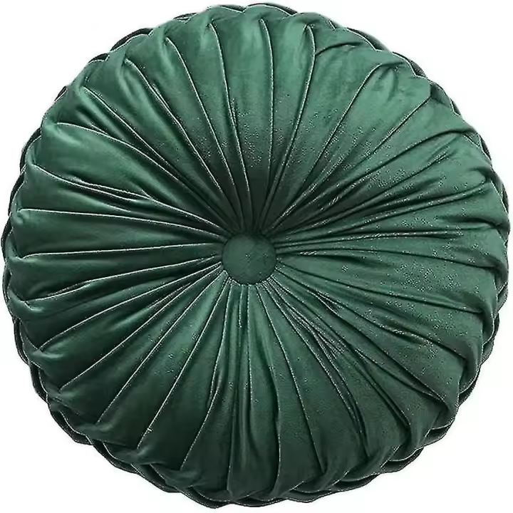 Almohada Redonda Sofá Cojín Almohada de Piso Decoration-35cm Almohada Redonda Plisada Decoración Cojín Terciopelo Calabaza Cojín Verde Decorado - 1