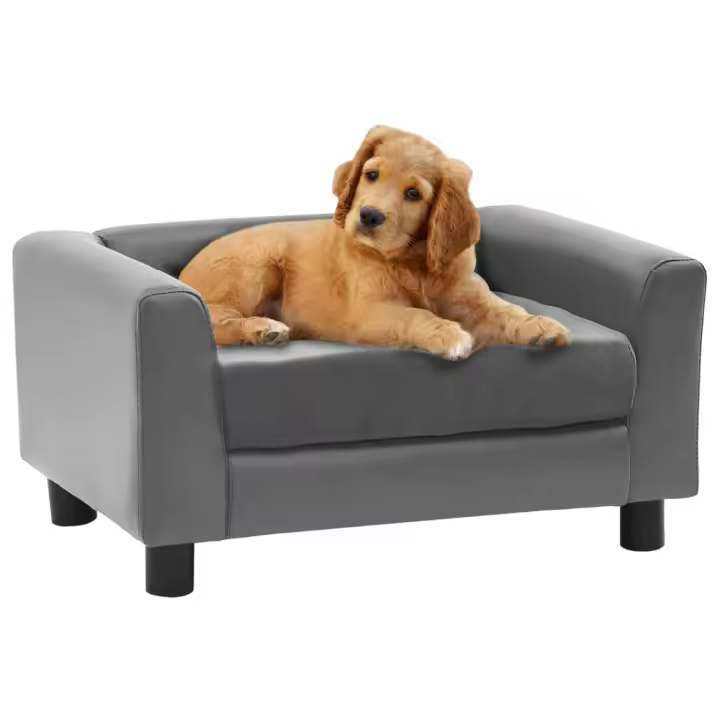 vidaXL SOFÁ PARA PERROS FELPA Y CUERO SINTÉTICO GRIS 60X43X30 CM - 1
