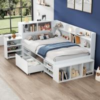 Cama Infantil Individual 90x200 cm Multifunción en Blanco - Con Cajones, Estantería y Armaro Integrados, Gran Capacidad de Almacenamiento, Estructura en Madera de Pino y Somier Robust-Sin Colchón Incluido - details 7