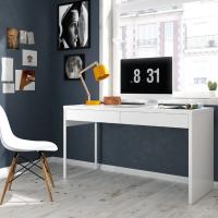Mesa escritorio TOUCH reversible en Blanco Artik con 2 cajones, guías metálicas, pata lacada blanca, cantos PVC, tablero melaminizado tipo E1, estructura robusta, capacidad 25 kg, diseño funcional y silencioso con tacos ABS y cajones MDF - details 0