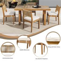 Juego de Mesa de Comedor de Exterior de 5 Piezas para 4, Respaldo de Silla de Ratán PE, Tabla de Mesa y Sillas de Madera de Acacia, Patio de Jardín - details 7