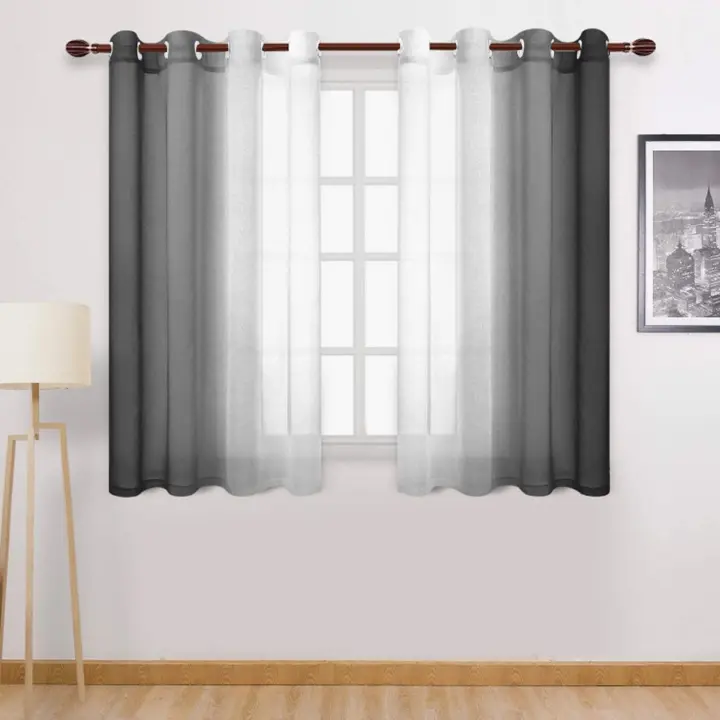 Cortinas De Ventana Gradiente Semi Transparentes Para Dormitorio Y Sala De Estar Bloqueo De Calor Sin Capa Doble Material Poliéster Modernas Con Borlas En Lado Instalación - 1