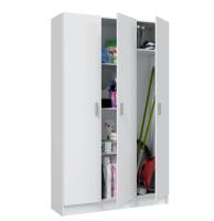 Meimon MULTIUSOS Armario escobero 3 puertas con 4 estantes regulables en altura, fabricado en tablero melaminizado con cantos melamínicos, trasera MDF, bisagras y soportes metálicos, tiradores ABS gris aluminio, tacos ABS antirruido - details 1