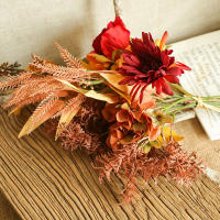 Bouquet De Flores Artificiales Otoño Rosa De Seda Hojas De Maple Dandelion Para Decoración De Hogar Bodas Halloween Y Otoño - details 5