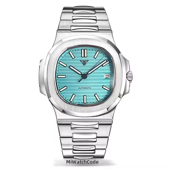 Reloj Automático Tandorio Design Para Hombres Con Dial Texturizado Azul Gris 40mm Movimiento NH35 Impermeable 10BAR Correa De Acero Inoxidable 316L - 1
