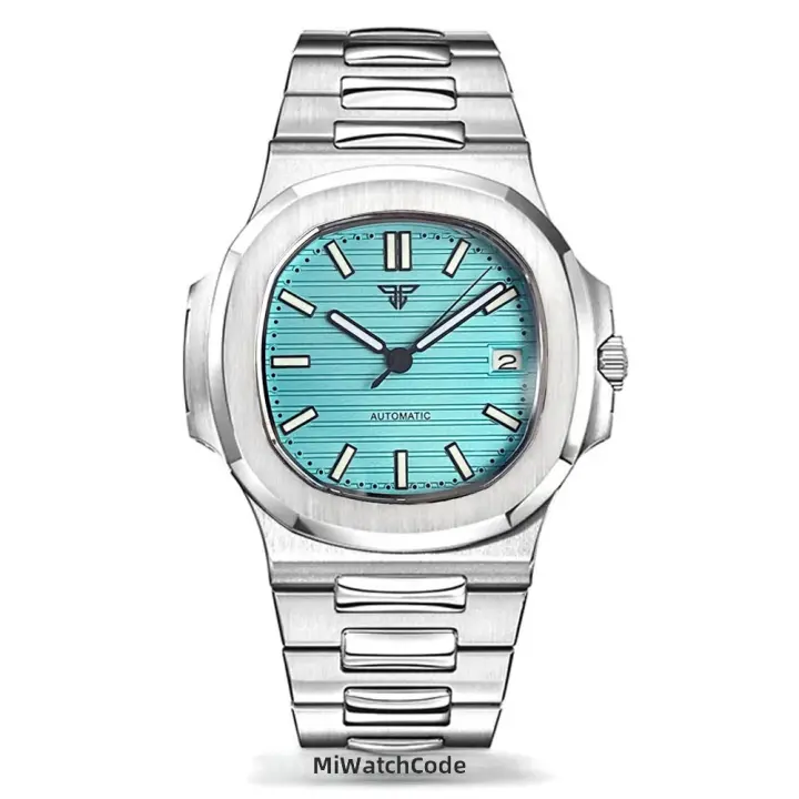 Reloj Automático Tandorio Design Para Hombres Con Dial Texturizado Azul Gris 40mm Movimiento NH35 Impermeable 10BAR Correa De Acero Inoxidable 316L - 1