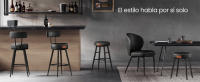 VASAGLE EKHO Colección - Juego de 4 Taburetes de Bar, Taburete Cocina, Taburete Desayuno, Cuero Sintético con Costuras, Moderno Siglo Medio, 63 cm Alto, Silla Comedor, Fácil Montaje,Negro/ Marrón Caramelo - details 0