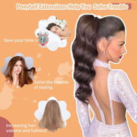 Pony Cola De Caballo Sintética Ondulada Resistente Al Calor Larga Rizada Para Mujeres Big Wave Lazy Bun Grandes Rizos Clip-in Color Puro - details 5