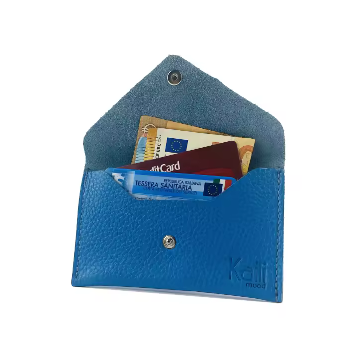 K0040OB | Hecho en Italia Cuero Genuina Flor Complete, Wheat de Dólar-Color Azul Claro-Tamaño: 13x8x0,5 cm-Paquete: Caja de Regalo Fondo Duro/Tapa Kaili Mood - 1