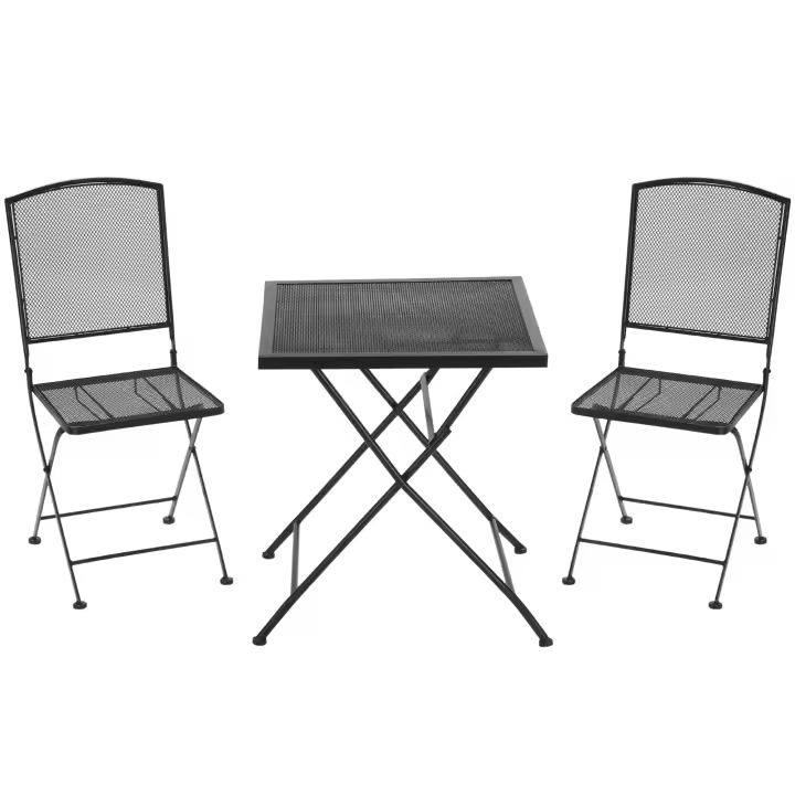 Outsunny Conjunto de Sillas de Jardín de 3 Piezas Conjunto de Bistro 1 Mesa + 2 Sillas Plegables para Terraza Balcón Metal Gris - 1
