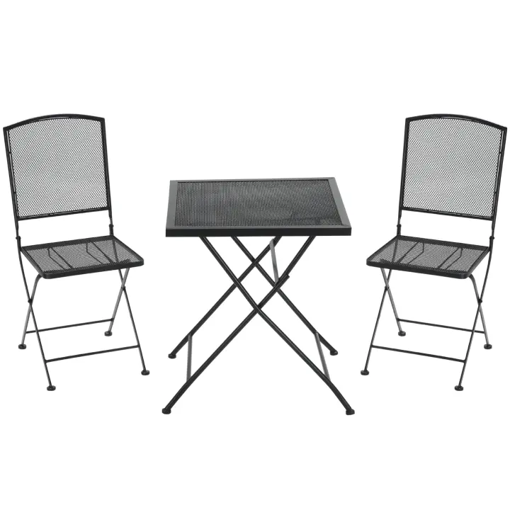 Outsunny Conjunto de Sillas de Jardín de 3 Piezas Conjunto de Bistro 1 Mesa + 2 Sillas Plegables para Terraza Balcón Metal Gris - 1