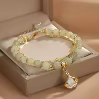 Pulsera De Doble Capa Con Pendiente De Hoja De Naranja Imitación De Jade Chino Estilo Para Mujer Joyería De Moda Accesorios - details 3