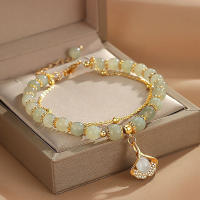 Pulsera De Doble Capa Con Pendiente De Hoja De Naranja Imitación De Jade Chino Estilo Para Mujer Joyería De Moda Accesorios - details 3