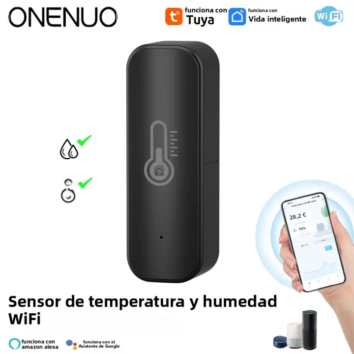 Sensor De Temperatura Y Humedad Inteligente ONENUO Tuya Compatible Con Alexa Monitorización Remota a Través De APP SmartLife Negro - 1