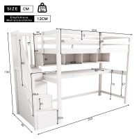 Cama Alta para niños with Escalera de almacenamiento 90*200cm, Madera maciza + MDF, Litera, Cama para niños with esritorio Grande y Estantería, Pintura Ecológica, Blanco - details 5