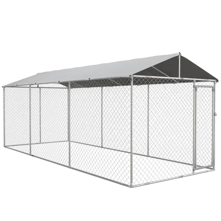PawHut Perrera Jaula de Exterior para Perros Parque para Perros con 1 Puerta Marco de Acero Toldo Impermeable y Anti-UV 600x230x230 cm Plata - 1