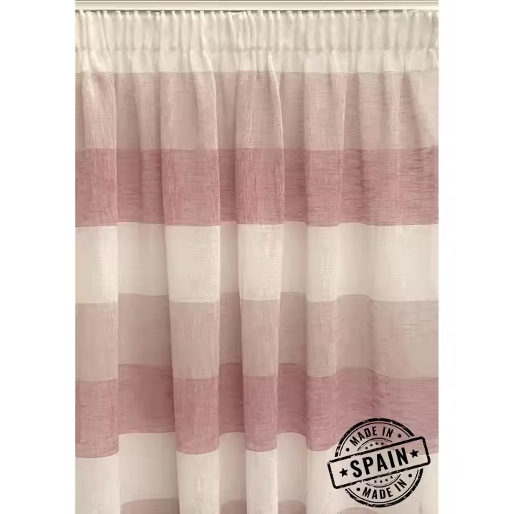 Cortina translúcida confeccionada en cinta multifunción. Visillos de calidad fabricados con materiales reciclados. Colores coral y beige. Cortinas para salón, dormitorio y cocina. Medidas: 140x270 Hecha en España. - 1