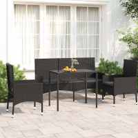 vidaXL Juego de jardín con cojines 4 piezas ratán sintético en color Negro/Negro y blanco | acolchados duraderos para sofás de jardín terraza exterior - details 0