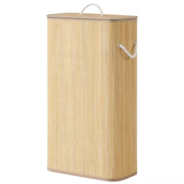 SONGMICS Cesto para Ropa con Tapa, 60 L, Recogedor de Ropa de Bambú, rectangular, Caja para Ropa con Asas, Plegable, Bolsa de Ropa Extraíble y Lavable a Máquina, Natural - 1