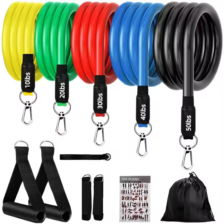 Set De 11 Bandas De Resistencia Con Correa Para Tirar Portátiles De Ejercicio Físico Equipamiento De Entrenamiento Elasticidad Anzuelo De Tobillo Expansor De Pecho - 1