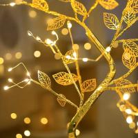 Luz De Noche De Hoja Dorada Con Cable De Cobre Táctil LED Árbol De Navidad Decorativo Con Caja De Batería Y USB Para Decoración De Navidad - details 7