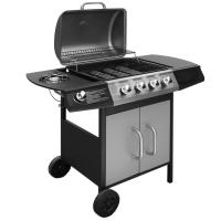 vidaXL Barbacoa Grill de Gas de Acero con 4+1 Quemadores con Ruedas Color Negro,  Plateado,  Negro y plateado y mas - details 2
