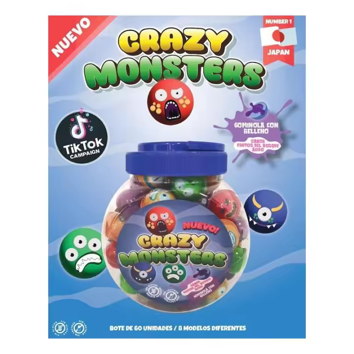 Gominolas con relleno sabor frutos del bosque TROLLI CRAZY MONSTER 60 unidades - 1