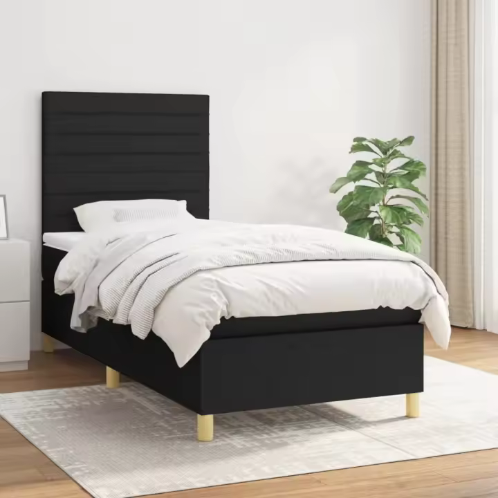 vidaXL Cama box spring con colchón tela negro 90x190 cm - 1