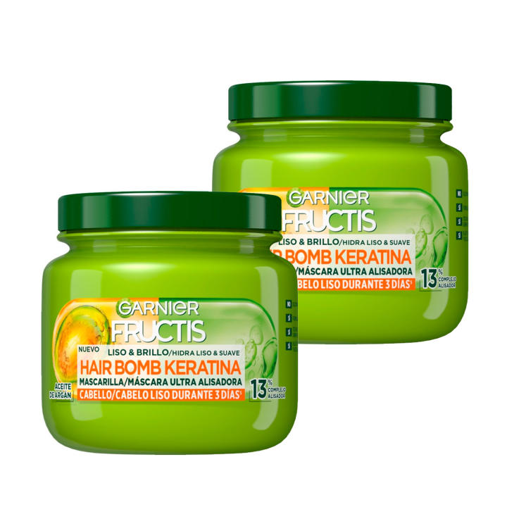 Pack2Unidades:FructisHairBombKeratina&AceitedeArgán320ml-CabelloRebeldeDificildeAlisar-Garnier-VendidoporLowyCosmetic|Miravia