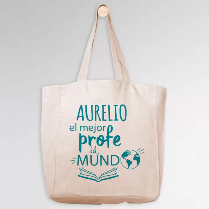 Bolsa Personalizada Profesora 'EL MEJOR PROFE DEL MUNDO' Tote Bag - Asas Largas - 1