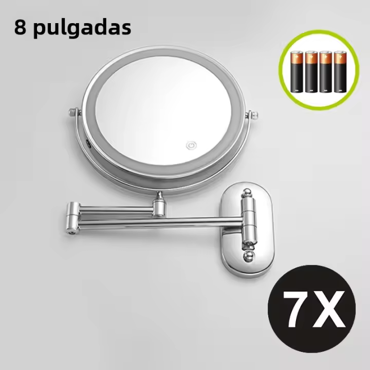 Espejo De Maquillaje Montado En La Pared De 8 Pulgadas Cromo Con Magnificación 3X-10X Y Luz LED De 3 Colores Espejo Doble Para Baño Y Afeitado Moderno - 1