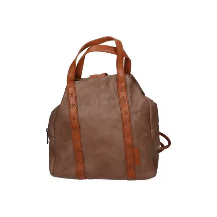 SARA BAGS | Bolso Mochila de Paseo Sara Bags para Mujer – Mochila Casual en Color Beige con Detalles en Marrón – Bolso con Asas con Cremallera – Estilo Sport – Espaciosa y Versátil – Espaciosa – Modelo SDNST240789 - 1