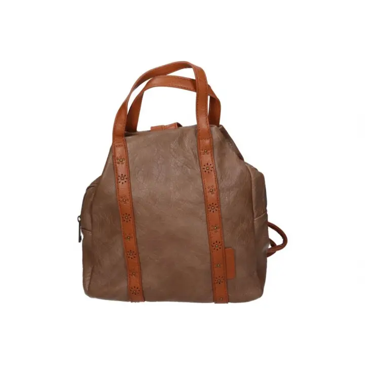 SARA BAGS | Bolso Mochila de Paseo Sara Bags para Mujer – Mochila Casual en Color Beige con Detalles en Marrón – Bolso con Asas con Cremallera – Estilo Sport – Espaciosa y Versátil – Espaciosa – Modelo SDNST240789 - 1