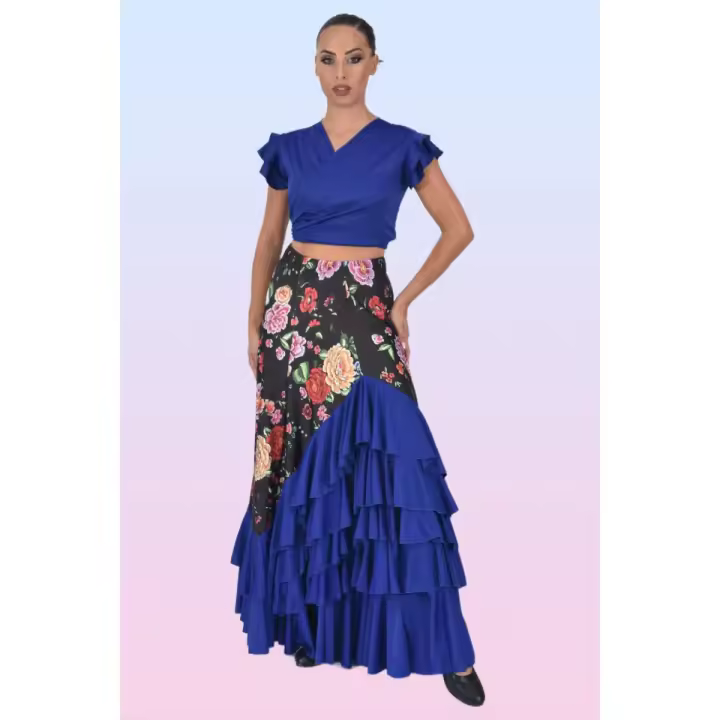 Conjunto Flamenco de dos piezas Azul Floral - 1
