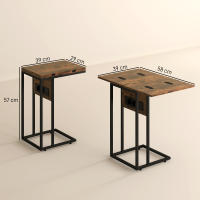 HOMCOM Mesa Auxiliar con Encimera Plegable, Estación de Carga, Mesa Auxiliar para Sofá, Forma de C, con Puerto USB y USB-C, para Salón, Dormitorio, 39x29x57 cm, Marrón Rústico - details 2