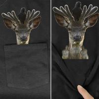 Camiseta De Algodón HX Con Diseño De Animal Ciervo Y Corrales Impresión Doble Dedo Medio Bolsillo Para Hombre Ropa De Verano Manga Corta - details 4