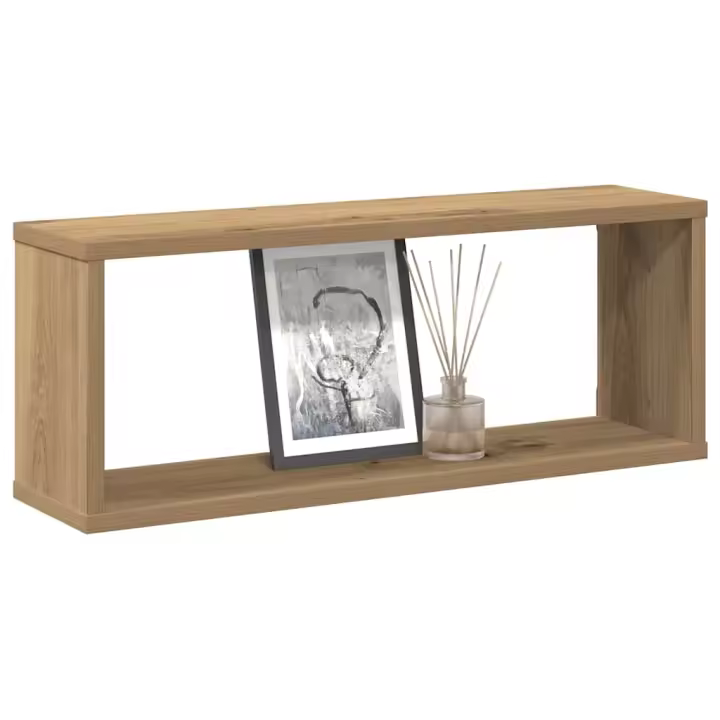 vidaXL Estantes cubo de pared 4 uds madera 60x15x23 cm en color Roble artisan/Madera antigua | práctico organizador multiusos diseño compacto funcional - 1