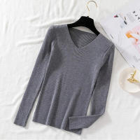 Suéter Zoki Para Mujer De Manga Larga Cuello En V Estilo Básico Casual Otoño Invierno Suave Elástico Solido Ajustado - details 8