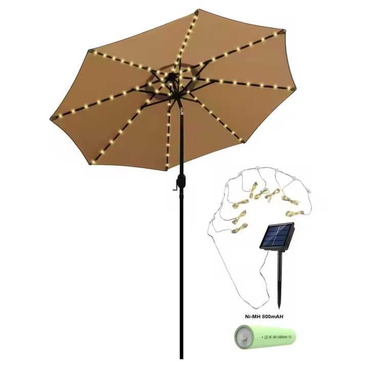 Luz De Paraguas Solar Con 104 LED 8 Modos Impermeable Para Iluminación Exterior Decoración De Jardín Y Playa Luz De Cadena De Luces Solares - 1