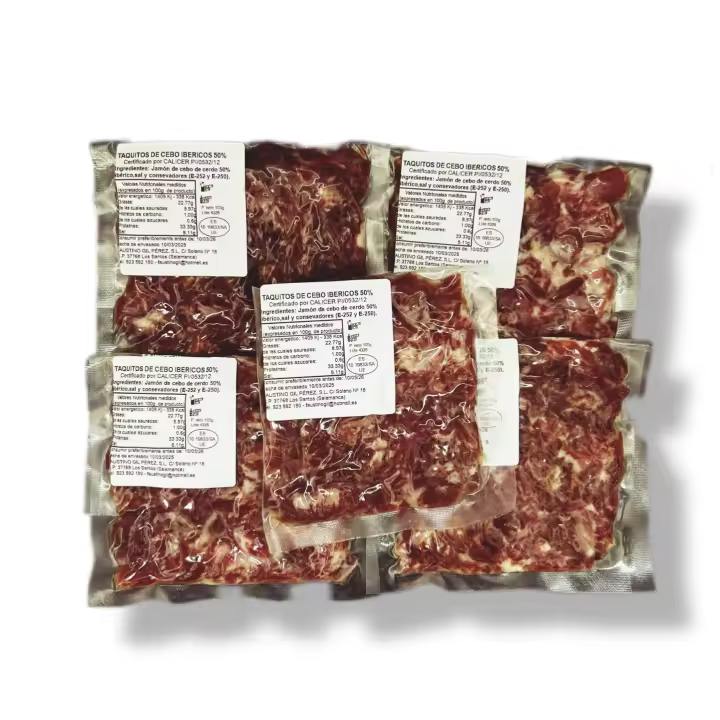 Taquitos de  Jamón Ibérico - Virutas de Jamón Ibérico - 5 unidades de 100g - Ibéricos Faustino Gil - - 1