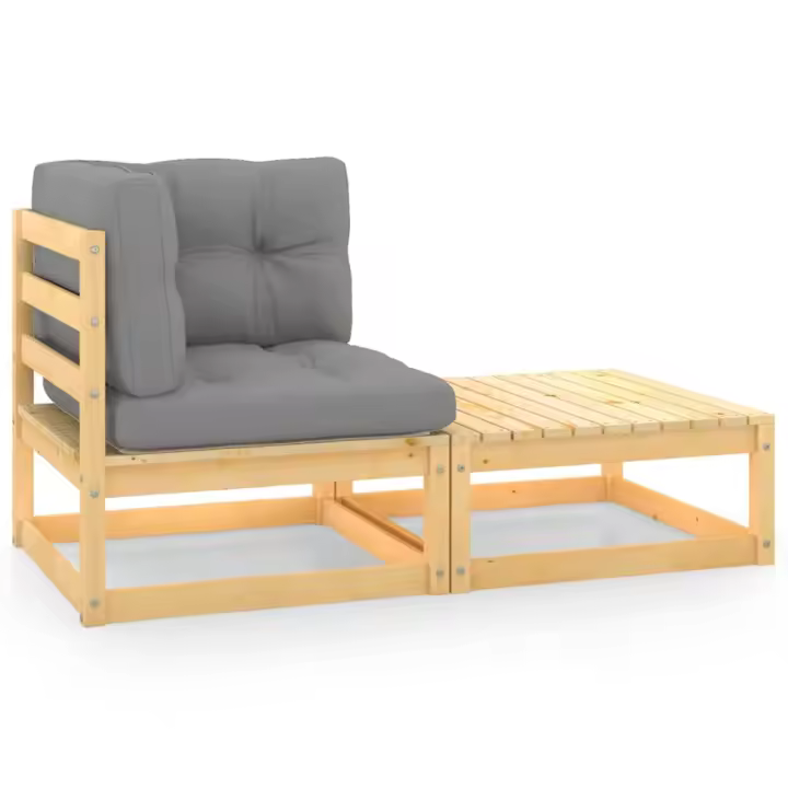 Set de muebles de jardín 2 piezas con cojines madera de pino - 1