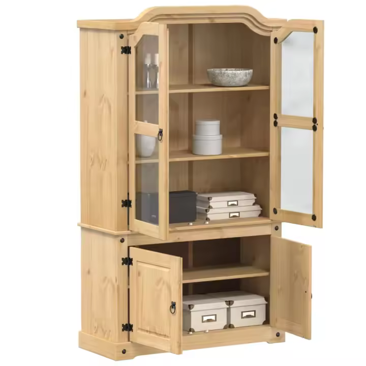 vidaXL Armario con vitrina Corona madera maciza pino 103,5x42x180 cm - 1