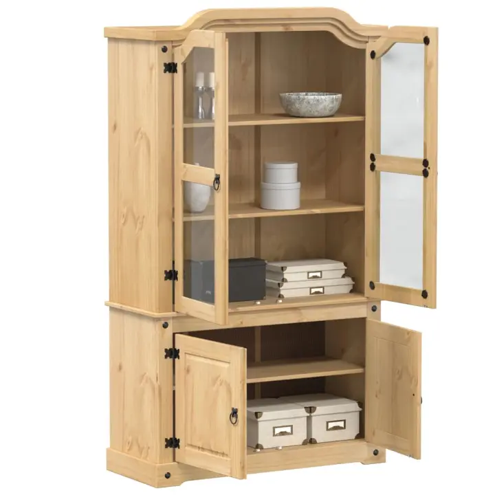 vidaXL Armario con vitrina Corona madera maciza pino 103,5x42x180 cm - 1