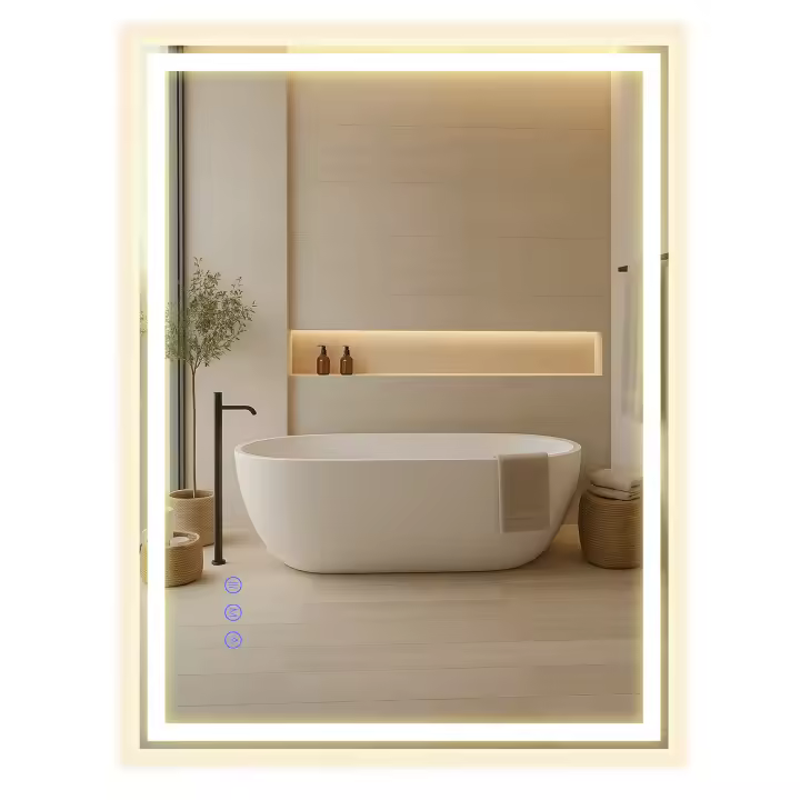 SONGMICS Espejo de Baño con Luz, Espejo de Pared Rectangular, Función Antivaho, Tono y Brillo Ajustables, Maquillaje, Dormitorio, Baño, 80,7 x 60,7 cm, Blanco Nube - 1