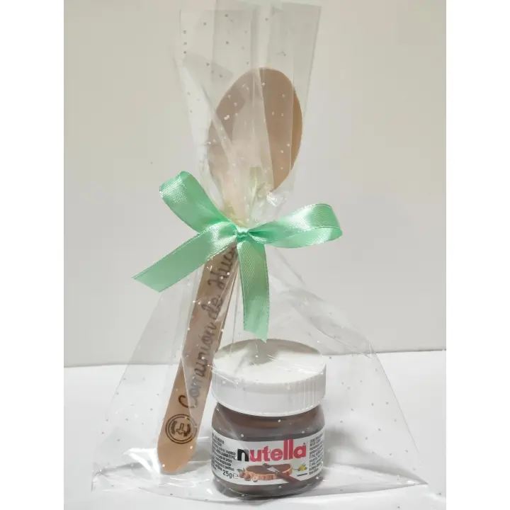 BurningWood Mini Nutella de 25g (1 incluida) con Cuchara de Madera - Detalle Eventos, Regalos Personalizados Boda Comunion Bautizo Cumpleaños Graduación, Bolsas Regalo - BurningWood nutella mini nutela regalo mini nutella comunion - 1