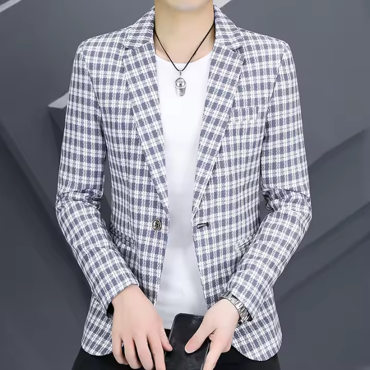 Nueva Chaqueta De Negocios Para Hombre 2024 De Alta Calidad Moda Casual Tendencia Gris Regular Cierre Frontal Soltero Polyester - 1