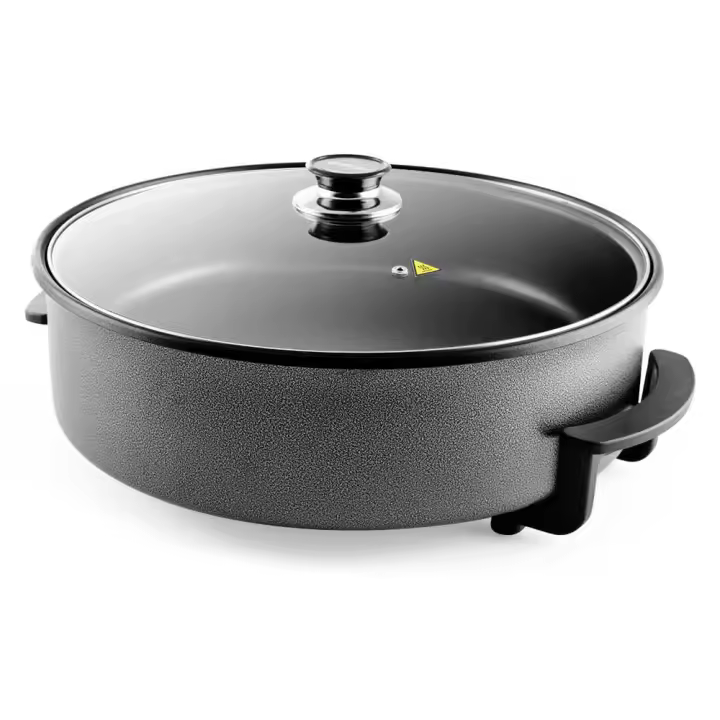 Orbegozo olla eléctrica PZ 8100, superficie con revestimiento antiadherente, 40 cm diámetro x 9 cm de alto, tapa de cristal con asa y válvula de seguridad, termostato regulable, 1500 W - 1