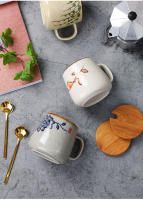 Taza De Café Cerámica Japonesa Retro De 350ml Con Tapa Y Cuchara Taza De Leche Para Desayuno Resistentes Al Calor Para El Hogar Vaso De Té Regalo - details 9
