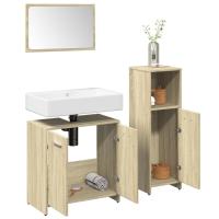 vidaXL Set de muebles de baño 3 pzas madera contrachapada en color Gris sonoma/Negro/Blanco brillante y más | almacenamiento funcional diseño moderno para baño dormitorio sala - details 3