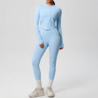 SSITO Traje de Yoga de 2 UDS., Conjunto Deportivo de Gimnasio para Mujer, chándales para correr con Cremallera, ropa Deportiva de entrenamiento, Camisa Deportiva Larga de manga, ropa de Yoga - details 36